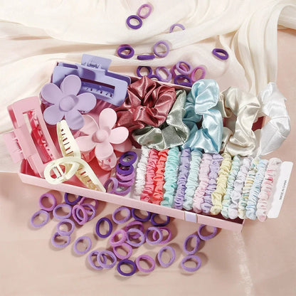 Sweet Multicolor Hair Tie Hair Clip Set Durable Hairpin Simple Elastic Ponytail Rubber Band Headwear Hair Styling Accessories.
