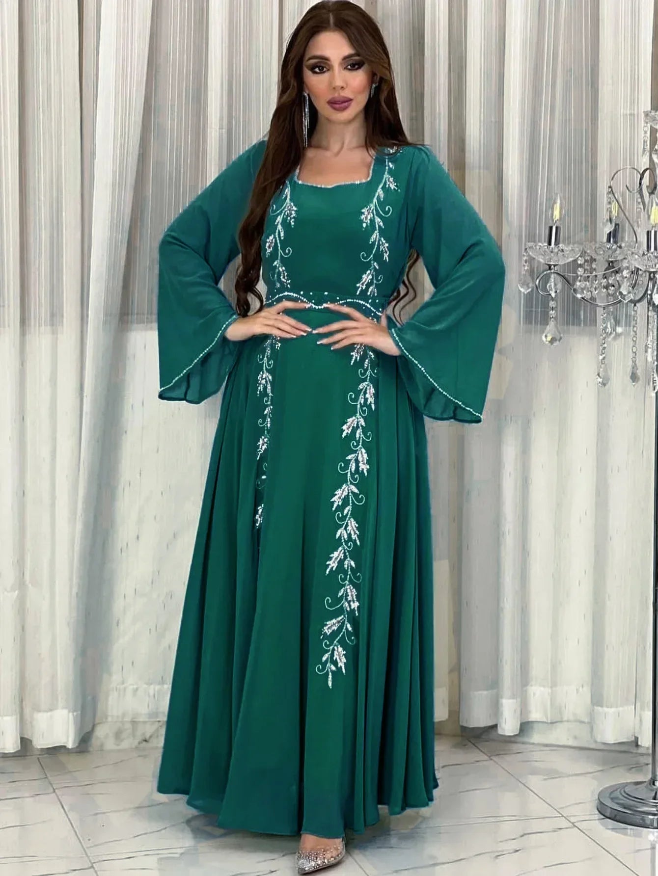 Eid Mubarak Abaya für muslimische Frauen Stickerei Langes Maxikleid Türkei Party Kaftan Arabische Robe Dubai Saudi Islamischer Kaftan Jalabiya.