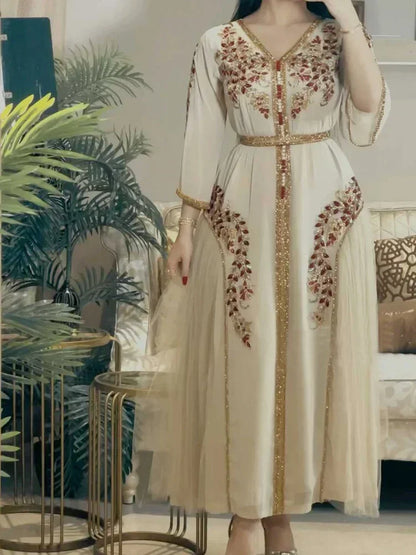 Luxury Eid Muslim Dress for Women Ramadan Arabic Abaya Islamic Evening Party Jalabiya Marocain Clothes Turkish Moroccan Kaftan.