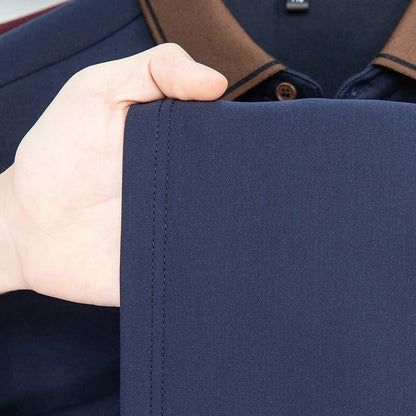 Men's Polo Shirt Long Sleeve Luxury Brand Autumn Winter Lapel Collar Button Business Casual Classic Office Warm T-shirt Menswear.