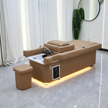Elektrisches Lift-Shampoo-Bett, All-in-One-SPA-Salonmöbel mit Massage- und Wassercirculation, Waschbecken, Kopfbegasung und Fußbad