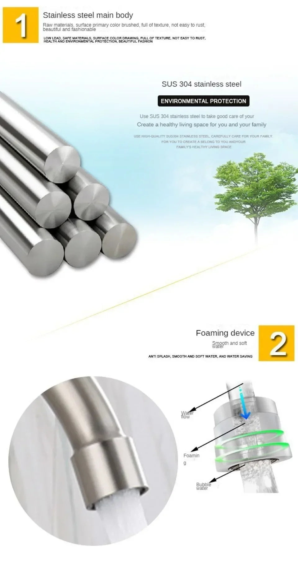 Kitchen Faucet Sprayer Stainless Steel Double Hole Wall Mount Cold and Hot Faucet Balcony Rotating Torneiras De Cozinha Batidora