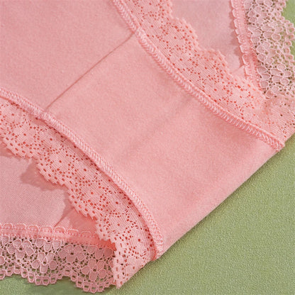 FINETOO 5Pcs Women Cotton Lace Underwear Sexy Seamless Breathable Panties Plus Size Mid-Waist Briefs Female Solid Soft Lingerie