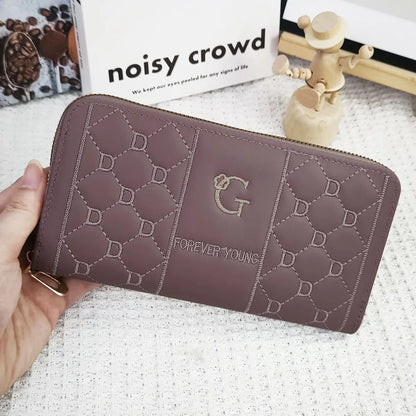 Women's wallet long letter embroidered women's long zipper versatile wallet large capacity mobile wallet.