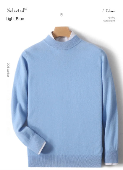 100% Pure Merino Wool Men's Semi High Neck Pullover Solid Color Plus Size Casual Sweater Autumn And Winter Sports Cashmere Top