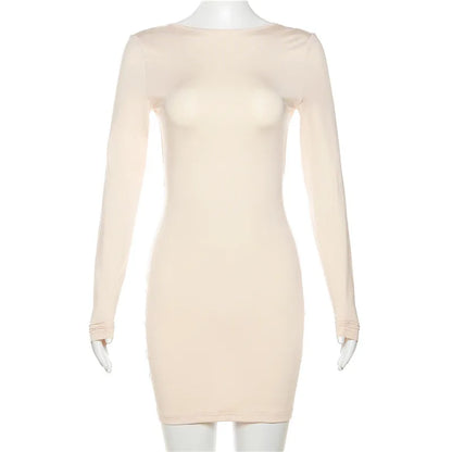 Zahlung Casual Mini Kleid Frauen Prägnante Klassische Backless Volle Hülse O-ansatz Grundlegende Weibliche Bodycon Straße Kleidung