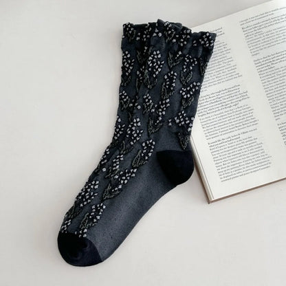 Autumn Winter Long For Women Retro Harajuku Relief Print Daily Casual Streetwear Cute Socks Fashion Japanese Style Women's Socks.