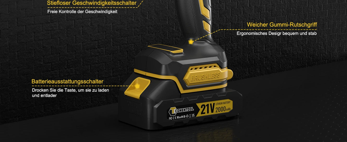 CONENTOOL 28+3 Drehmoment Elektrischer Bohrschrauber Bürstenloser kabelloser Akku-Bohrschrauber 2 Batterien Multifunktionales 27-teiliges Set