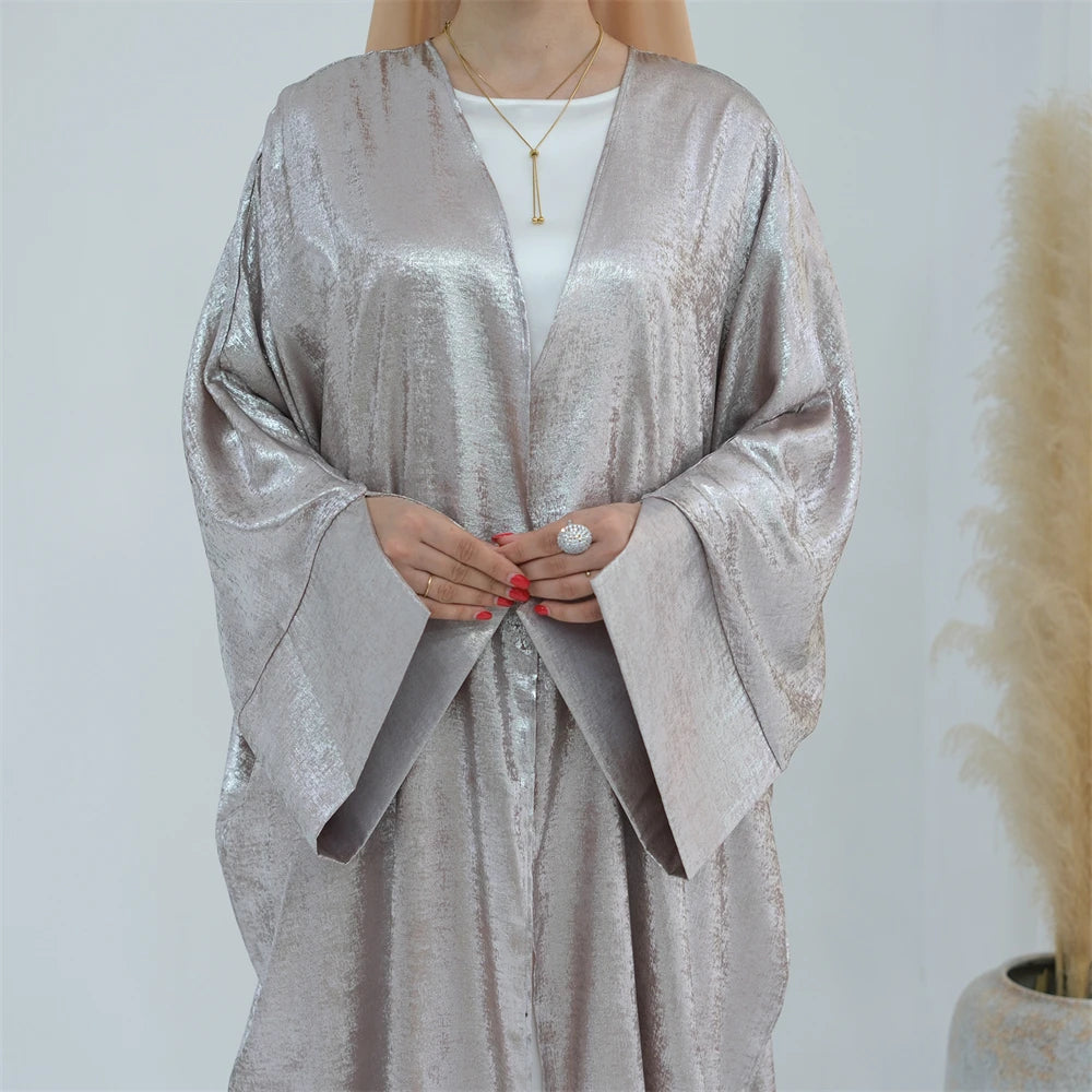 Ramadan Eid Shiny Satin Open Kimono Abaya Damen Dubai Luxury Muslim Kebaya Abayas For Women Kaftan Dress Islamic Clothing Femme.