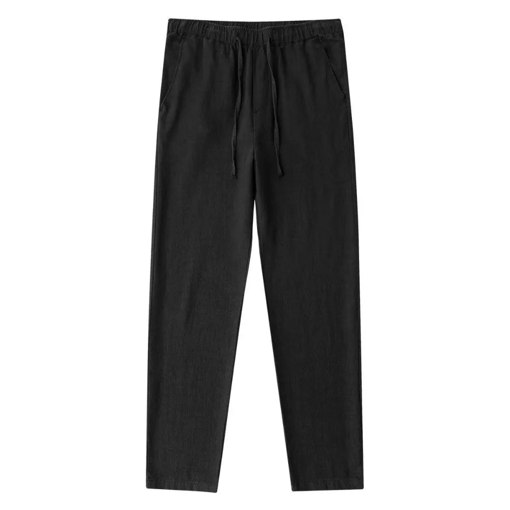 Men's Cotton Linen Pants Male Autumn New Breathable Solid Color Linen Trousers Fitness Streetwear Back With Pocket.