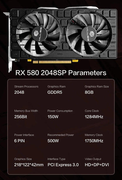 MLLSE AMD RX 580 8GB 2048SP GDDR5 256Bit Gaming Graphics Card 6Pin PCI Express 3.0 ×16 Game Radeon GPU rx580 8g.
