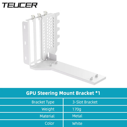 TEUCER L-Z3 GPU Vertical Mounting Bracket Kit, PCIe 4.0 X16 Riser Cable 200mm, Graphics Card Steering Mounting Bracket