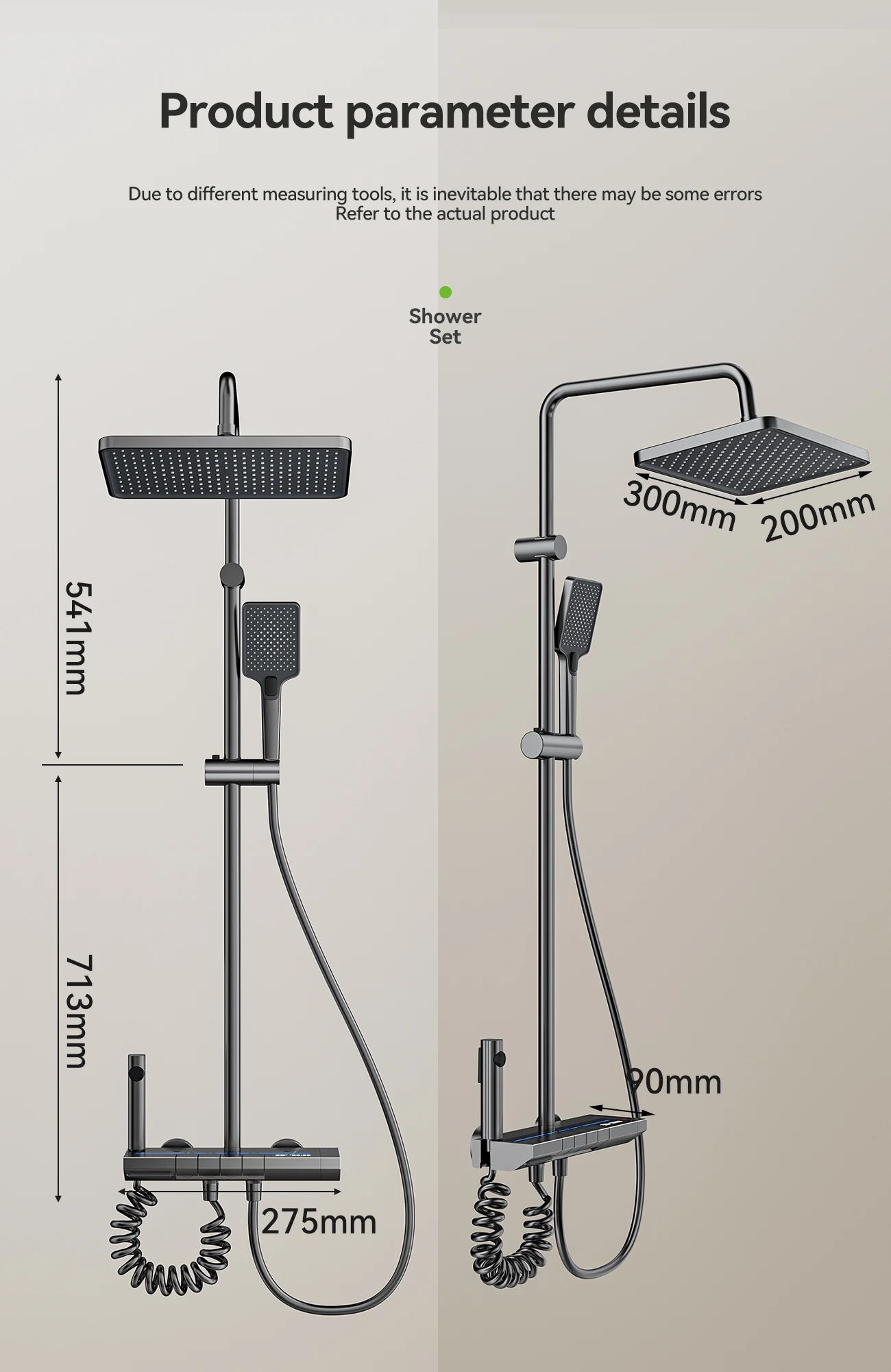 Space Aluminum Shower Set Digital Display Faucet Set , Piano Button With Ambient Light Bathroom Faucets Shower Head