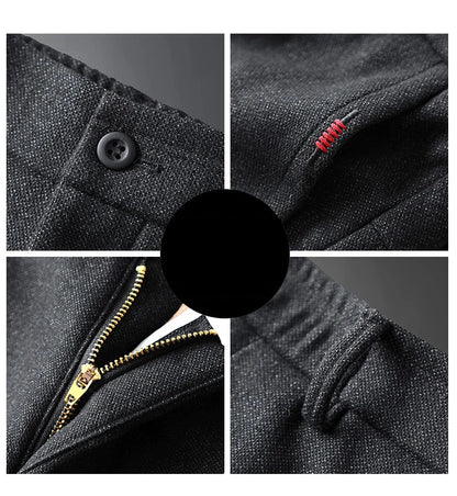 Autumn Winter Men's Brushed Fabric Casual Pants Business Fashion Slim Fit Stretch Thick Gray Blue Black Cotton Trousers Male.