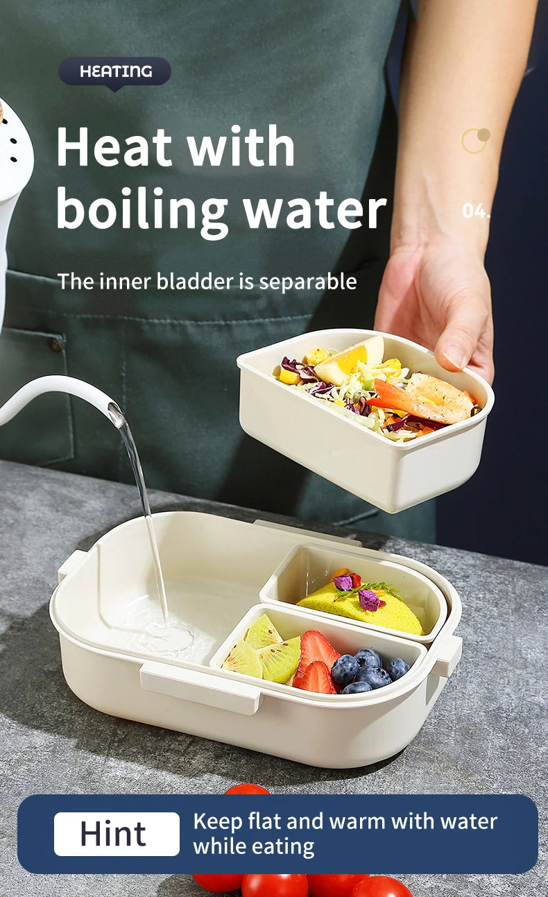 WORTHBUY Portable Plastic Bento Lunch Box With 3 Removable Compartment Leak-proof Microwave Salad Food Container For Kids School.