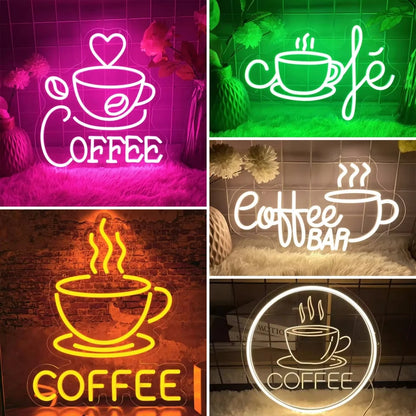 Kaffee-Leuchtreklame, Neon-LED-Schild für Café, Cafeteria, Restaurant, leuchtende Geschäftsschilder, Wanddekorationen für Zuhause, Lichter.
