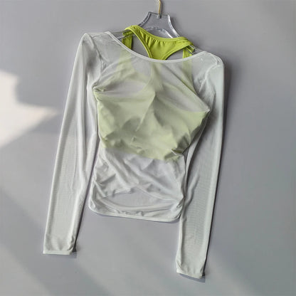 Sexy Mesh Slimming Yoga Suit for Women Gathering Together Sports Bra Fake Two Pieces of Quick Drying Training Pilates Cover Up.