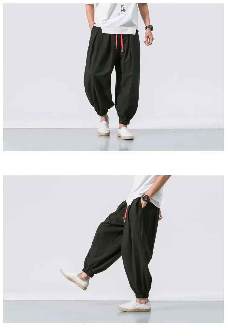 New Trendy Men Harem Pants Loose Oversized Style Cotton and Linen High Quality Jogger Sweatpants Casual Male Trousers.