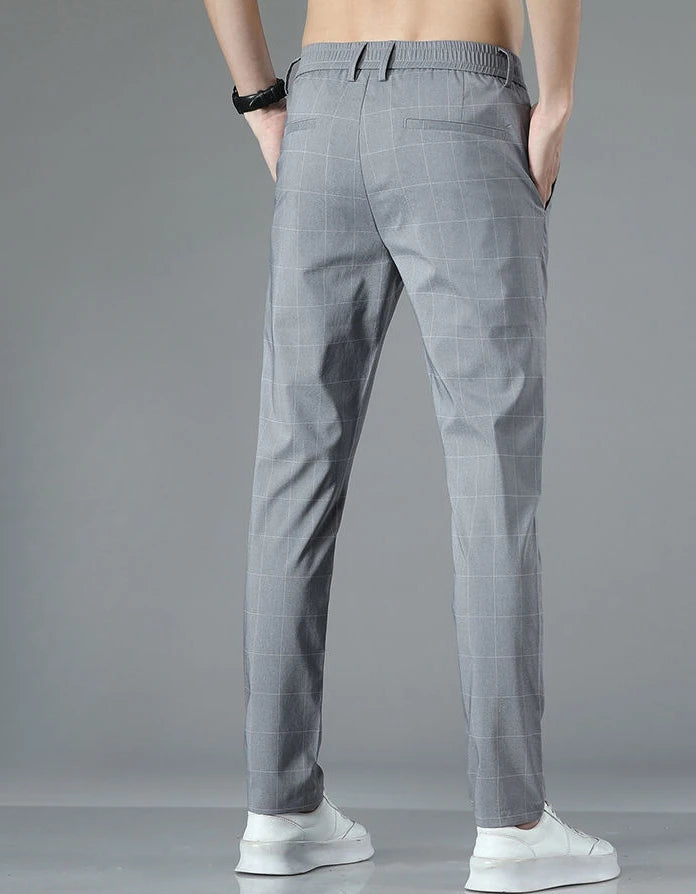 Male Suit Trousers Check Cooling Ice Silk Plaid Straight Up Clothes Offer Slacks Designer Men's Summer Pants Fabric 2025 Classic.