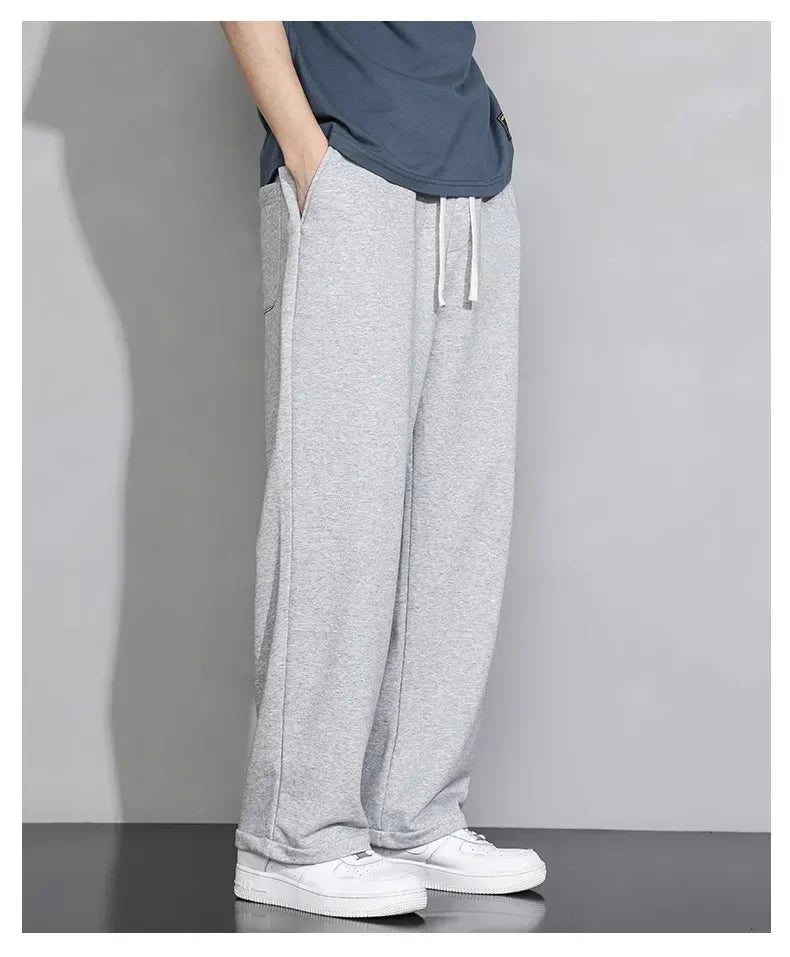 Men's Grey Loose-fit Straight-leg Casual Pants Summer Lightweight Draped Wide-leg Sweatpants For Men Comfortable Long Pants.