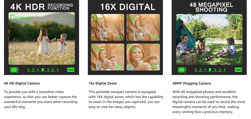 NBD 4K Digital Camera Ultra 48MP Camera Vlogging Camera with Wide Angle Lens 16X Digital Zoom 3.0 Inch Screen Camera.