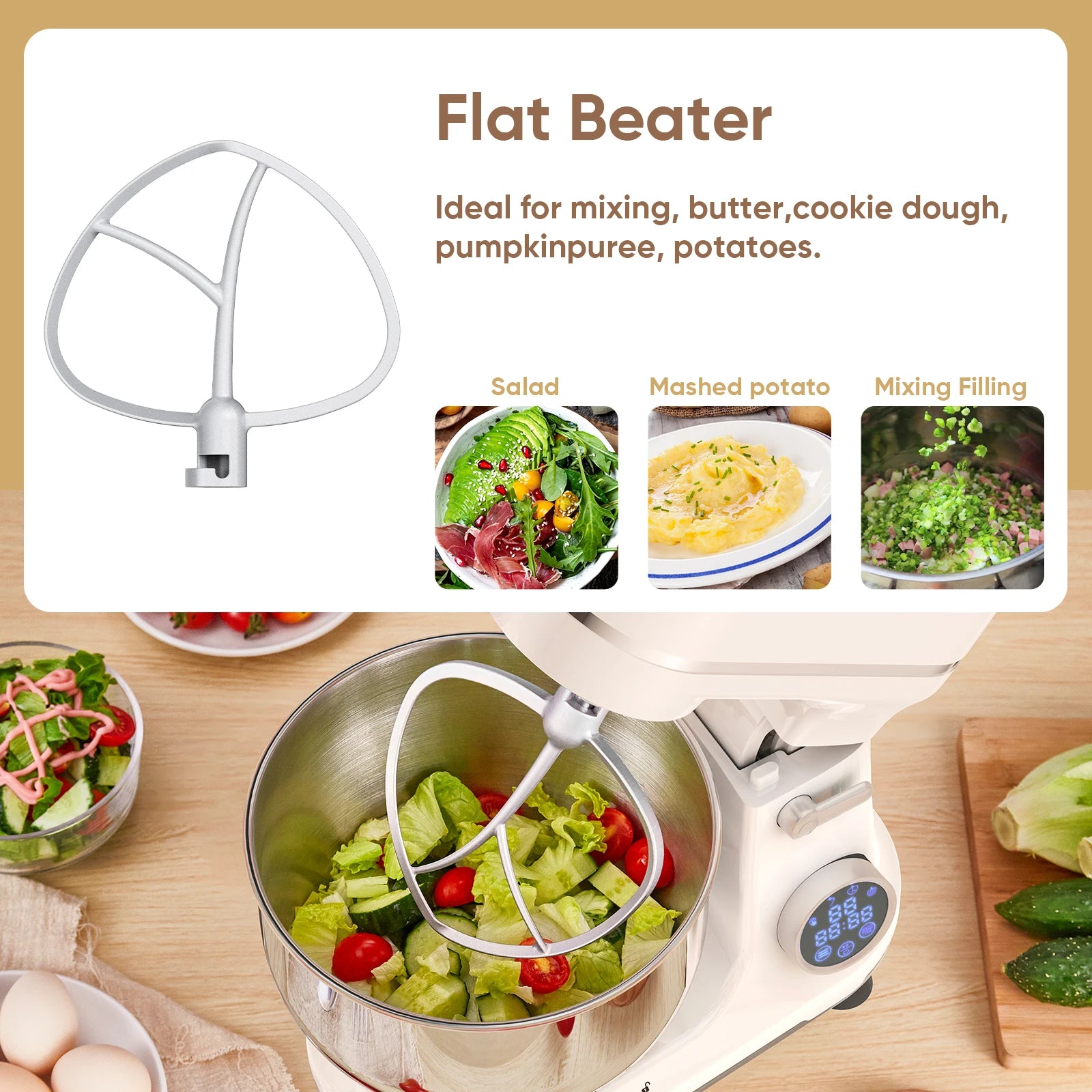 5L Kitchen Stand Mixer, 1200W 11-Speeds DC Motor, Digital OLED Screen, Electric Food Mixer with Dough Hook, Whisk.