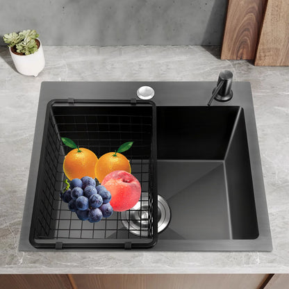 Hochwertiges Küchenspülbecken-Komplettset, 45 x 40 x 20 cm, langlebiges, großes Fassungsvermögen-Reinigungsspüle aus Edelstahl 201, schwarze Spüle mit einer einzigen Schüssel