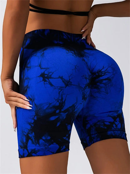 Tie Dyed Seamless Fitness Pants Women's High Waist and Hip Lifting Sports Tight Shorts Running Sexy Peach Fitness Yoga Shorts