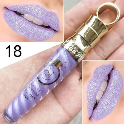 20 Colors Lipstick Waterproof Long Lasting Matte+Shimmer Mental Beauty Lip Gloss Nude Glitter Lip Gloss Beauty Sexy Lip Tint