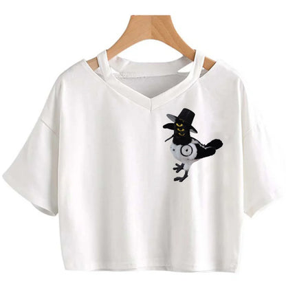 Kpop Demon Hunters Girls O-Neck Casual Women Summer Shirts Crop T-shirt.