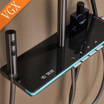 VGX LED Digital Shower System Modern Bathroom Temperature Display Shower Faucet Set Rainlfall Bathroom Mixer Bidet Shower Set