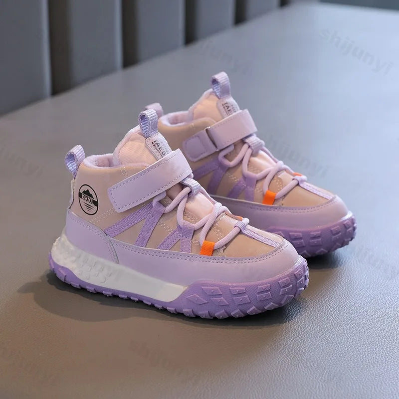 Childrens Sneakers 2025 Autumn Winter Boys Sport Shoes Girls Plush Warm Cotton Casual Shoes Studnet High Top Outdoor Ankle Boots.