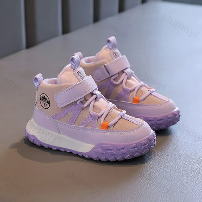 Childrens Sneakers 2025 Autumn Winter Boys Sport Shoes Girls Plush Warm Cotton Casual Shoes Studnet High Top Outdoor Ankle Boots.