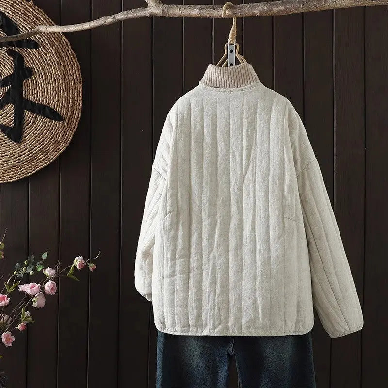 2023 Retro Kunst Winter kurze Jacke Frauen einfarbig personal isierte vielseitige lose lässige Baumwoll mantel geste ppte Tops z4260.