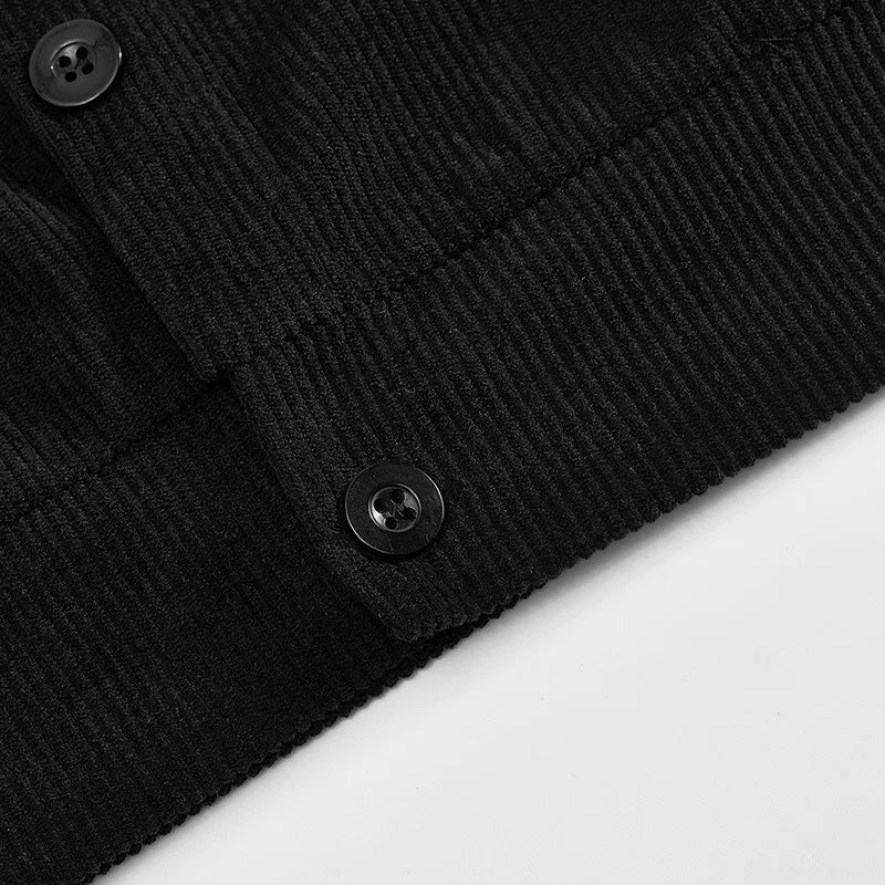 Men's Corduroy Jacket Stand-up Collar Slim Fit Retro Multi-pocket Workwear Commuter Coat for Spring And Autumn