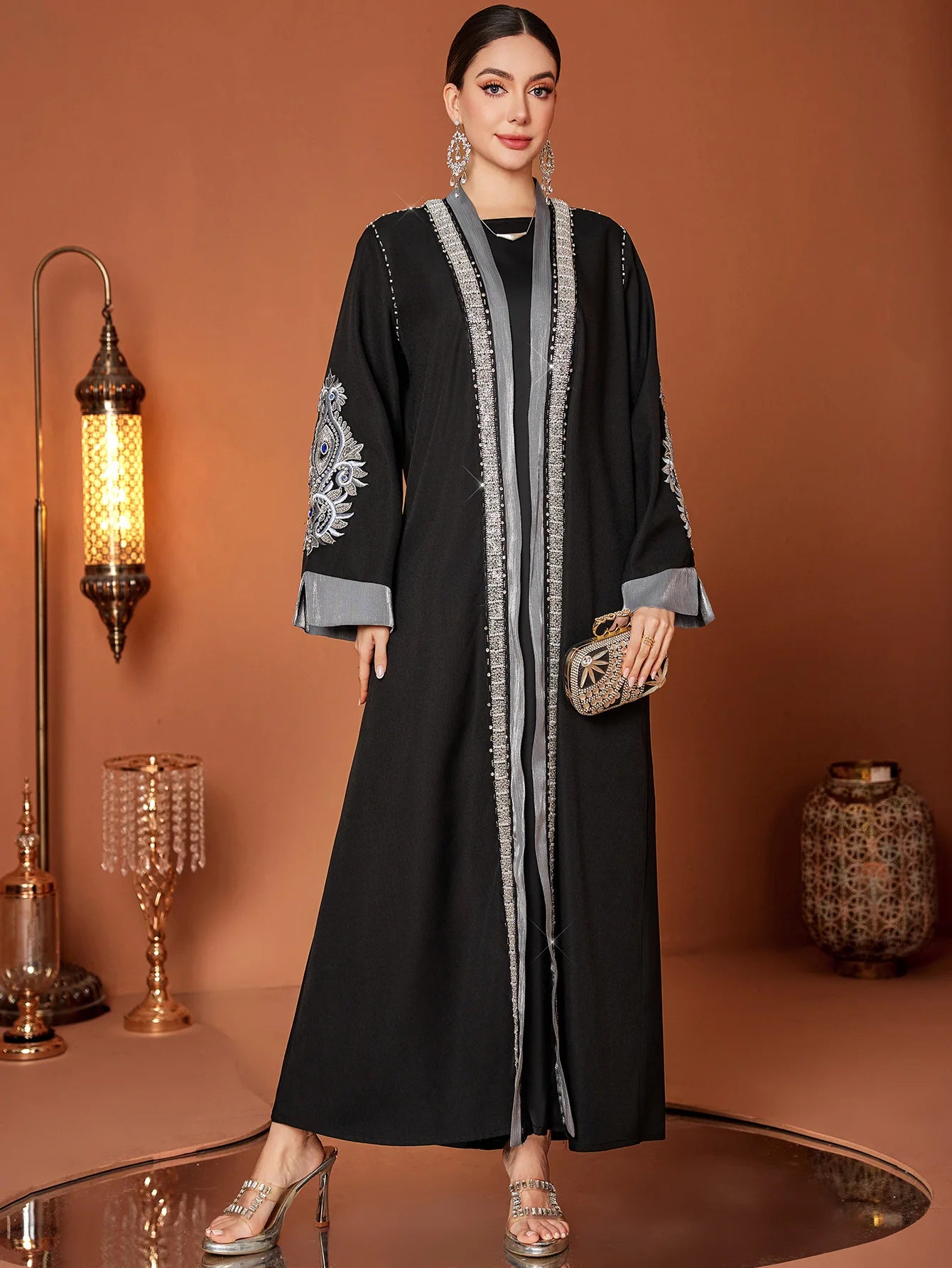 Ramadan Eid Open Abaya Damen Dubai Luxury Fashion Muslim Kimono Dress Kaftan Robe Femme Prayer Clothes Women Clothing Kebaya.