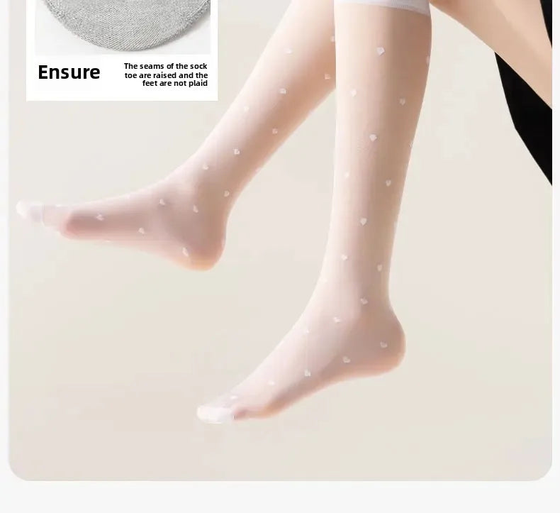 Women's Mid-calf Thin Transparent Stockings Summer Leggings Pure Desire Style Black White Color Half-Transparent Long Tube Socks.