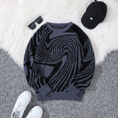 New Popular Street Ripped Abstract Starry Sky Pattern Pullover Ripped Sweater Casual Round Neck Knitted Men's Pullover.