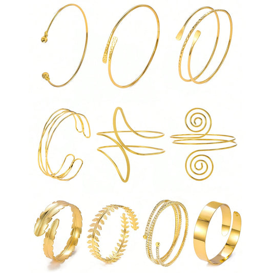 FTCY Boho Arm Bracelet for Women Vintage Geometric Gold Color Leaf Women's Arm Bangles Adjustable Jewelry.