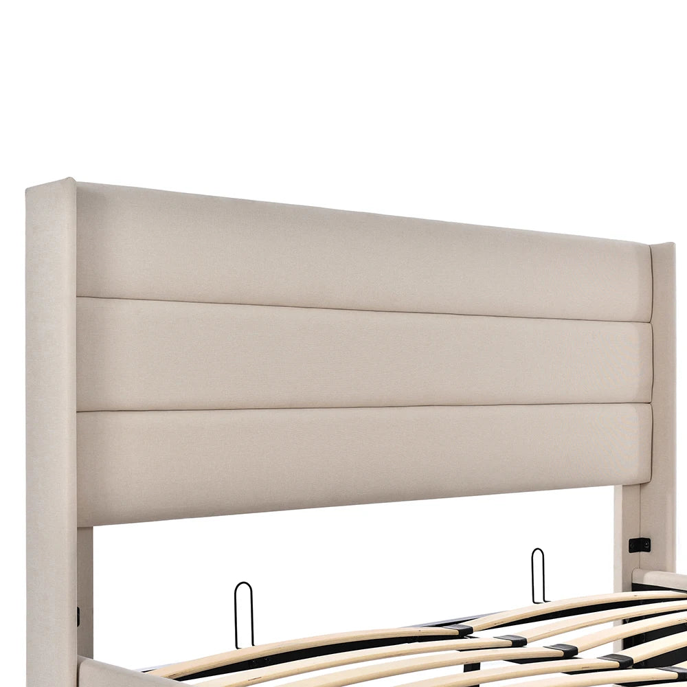 KOMHTOM Stauraumbett Polsterbett Hydraulisch 140x200cm Beige Leinen