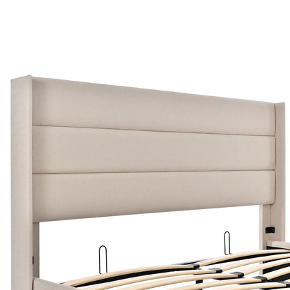 KOMHTOM Stauraumbett Polsterbett Hydraulisch 140x200cm Beige Leinen