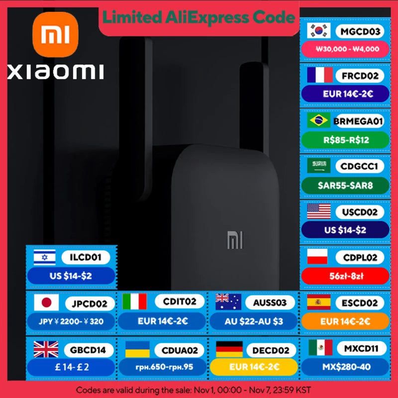 XIAOMI MIJIA New WiFi Amplifier Pro，300M 2.4G Network Expander Repeater Power Extender Roteador，2 Antenna，For Mi Router Wi-Fi.