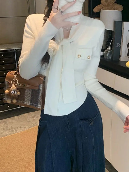 Frauen Frühling Herbst Einfachheit Büro Dame V-ausschnitt Einfarbig Langarm Strickwaren Damen Mode Alle-spiel Temperament Tops