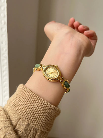 High-end Luxury Watches for Woman Elegant Green Jewelry Jade Quartz Bracelet Wristwatch Gift for Women Lady Fashion Dress Watch.