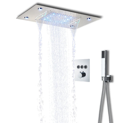 Thermostatic Mixers Bathroom Shower Faucet Set Led Rain Waterfall Bathtub Shower System Remote Control Colors Ceiling Mounted