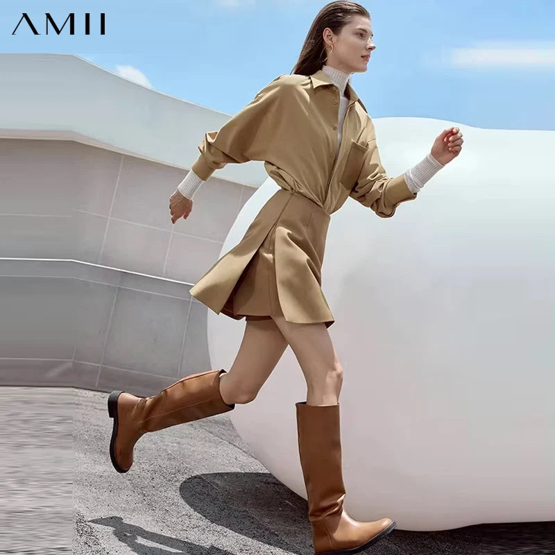 AMII Minimalism Casual Shorts Skirts Women High Rase 2024 Autumn New Fashion Commuter Lady Straight Blazer A-Line Skirt 12343035.