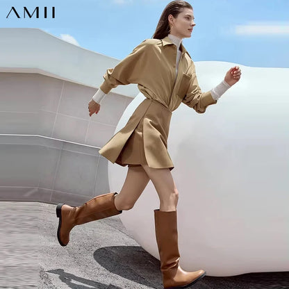 AMII Minimalism Casual Shorts Skirts Women High Rase 2024 Autumn New Fashion Commuter Lady Straight Blazer A-Line Skirt 12343035.