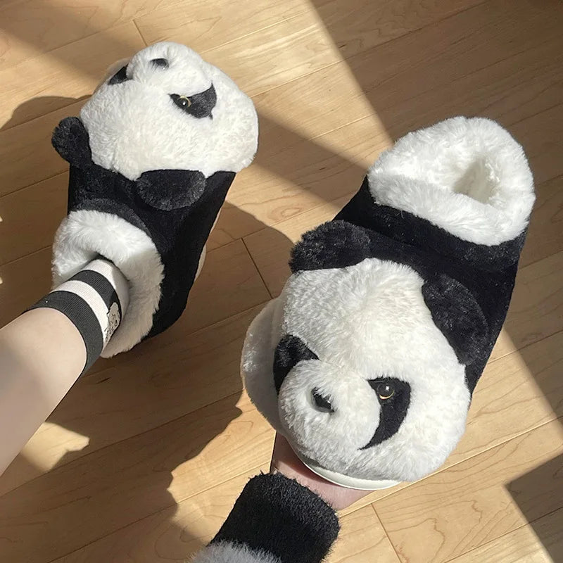 New Women Indoor Fluffy Slippers Cute Cartoon Panda Winter Warm Shoes For Couples Soft Plush Light Weight Women Men Home Slipper.