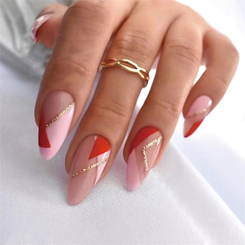 24Pcs Manicure Wearable Fake Nails Ballerina Removable Coffin Fake Nails Finished Women Girls Almond False Nails Art Decoration