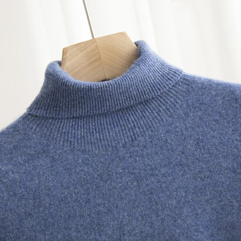 Men 100% Merino Wool Sweater Turtleneck Knitted Pullover Cashmere Warm Solid Color Clothes Business Bottoming Tops Autumn Winter